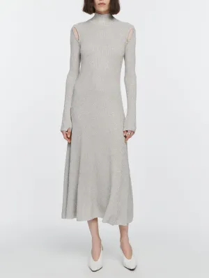 Ribbed Turtleneck Midi Dress in Silver
