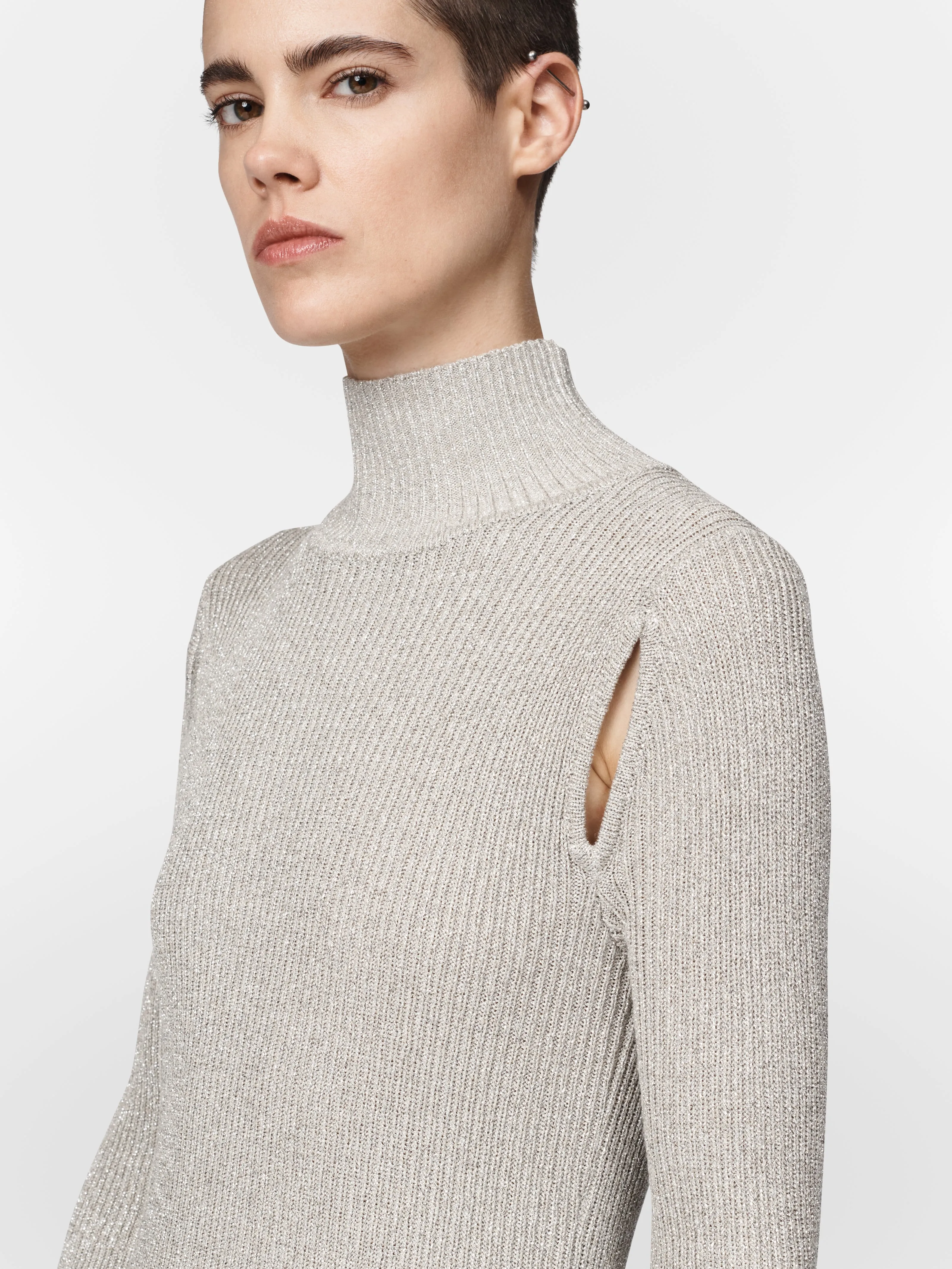Ribbed Turtleneck Midi Dress in Silver