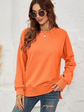 Round Neck Dropped Shoulder Slit Sweatshirt