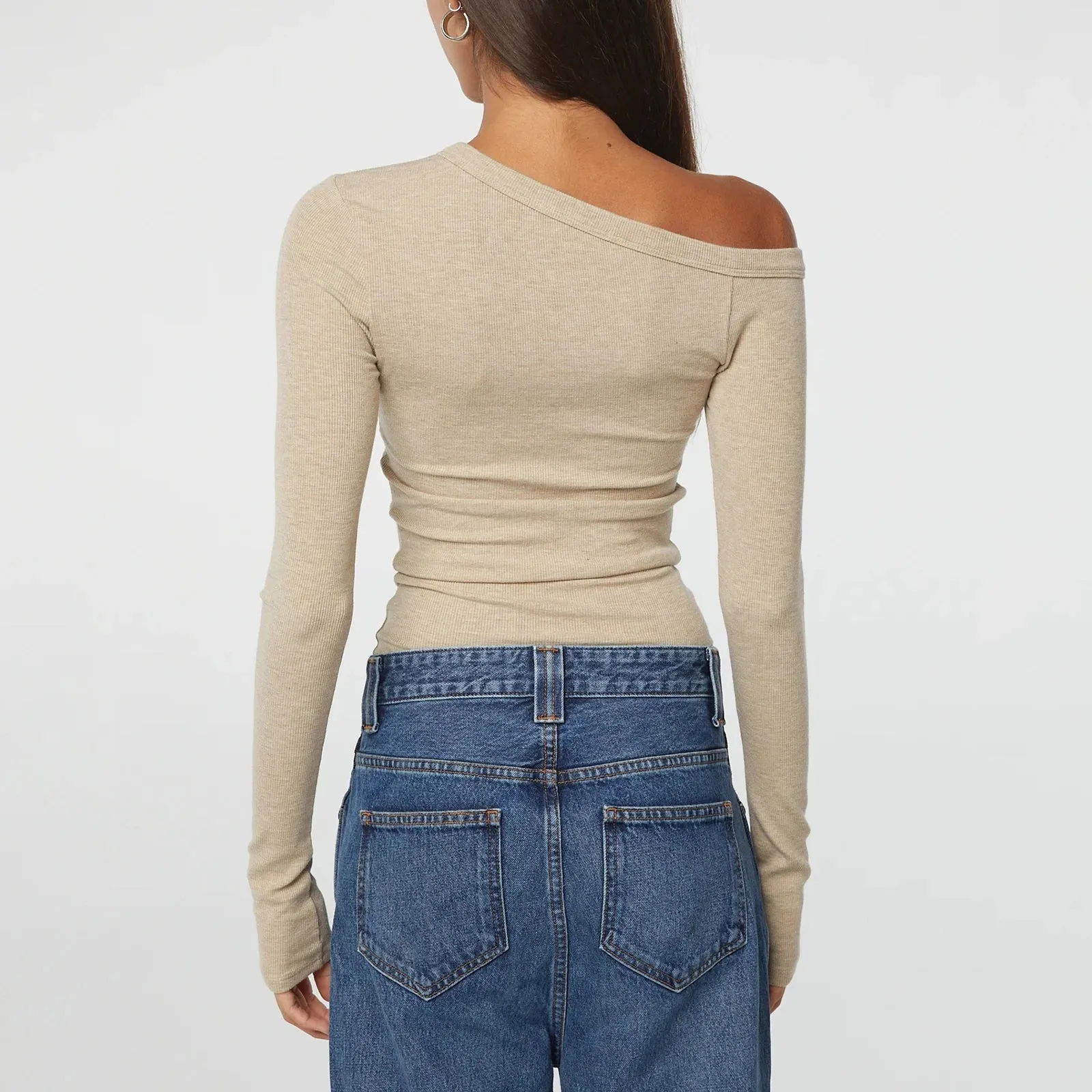 Shirts One Shoulder Long Sleeve Solid Color Button Down Crop Slim Fit T-shirts Spring Fall Streetwear Henley T-shirt