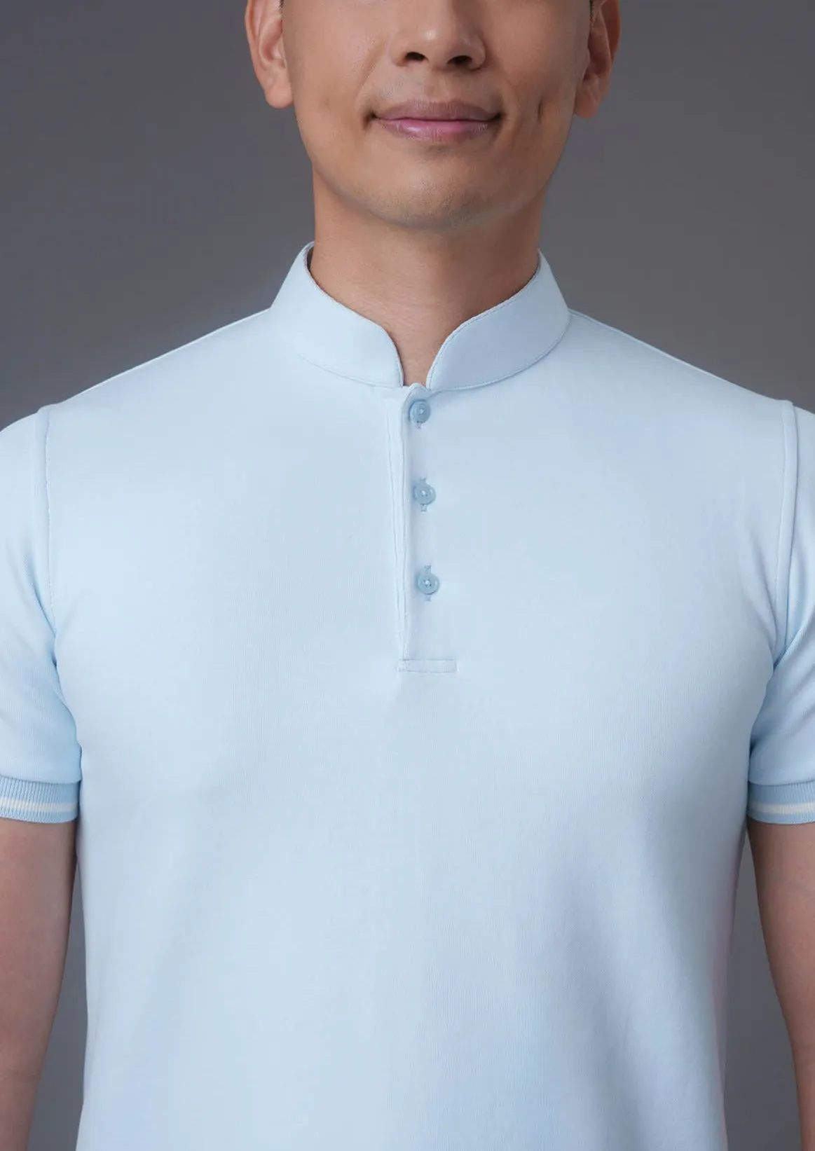 Short Sleeves Tang Polo Shirt (Light Blue)