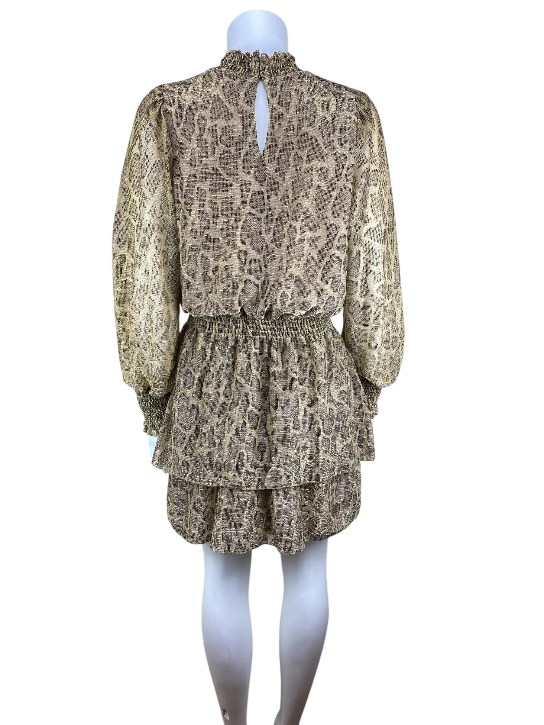 Show Me Your Mumu Women's Metallic Animal Smocked Dress Gold Size M