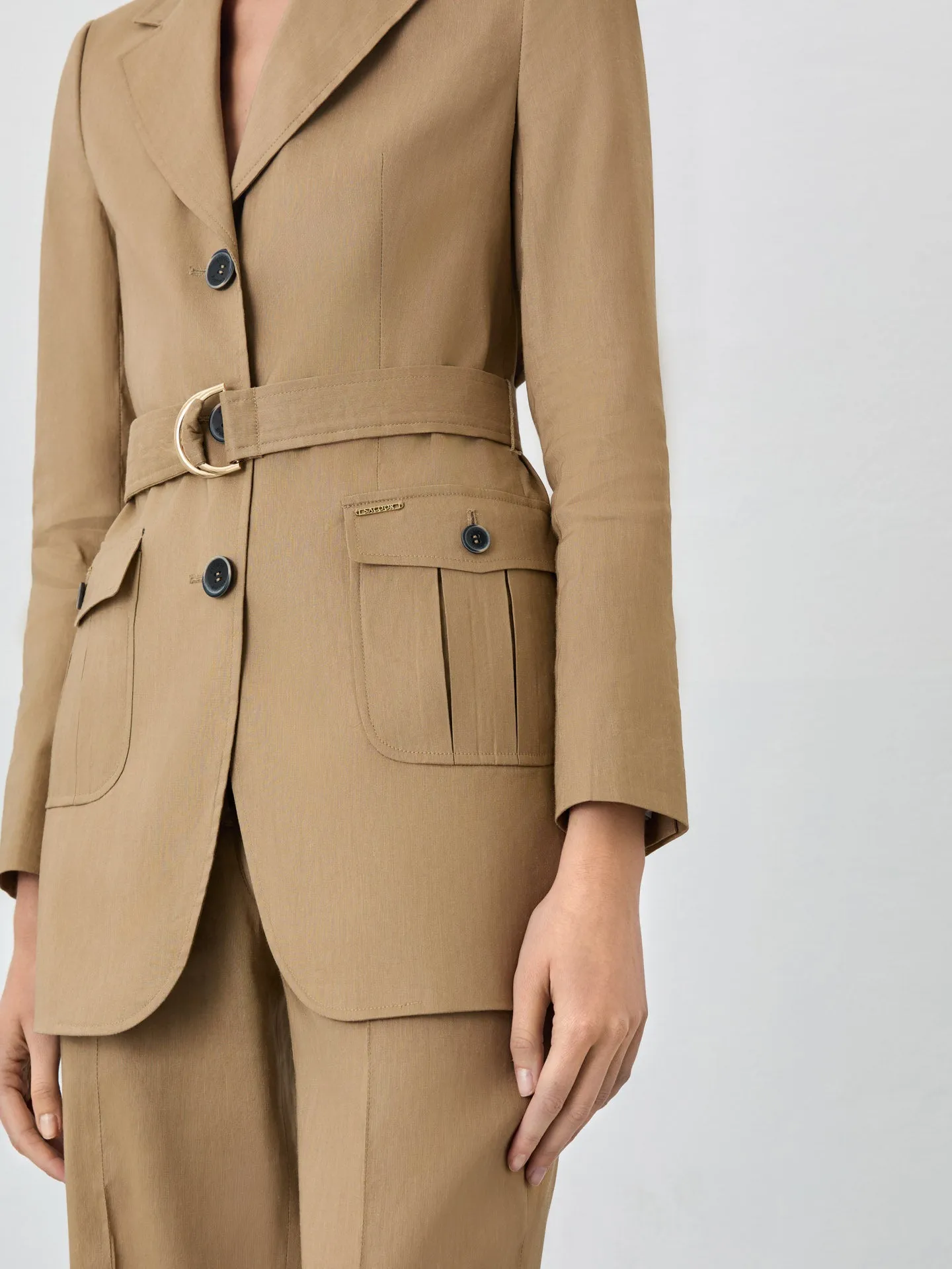 Single-Breasted Suit Blazer In Viscose Linen Blend With Belt