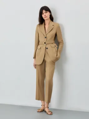 Single-Breasted Suit Blazer In Viscose Linen Blend With Belt