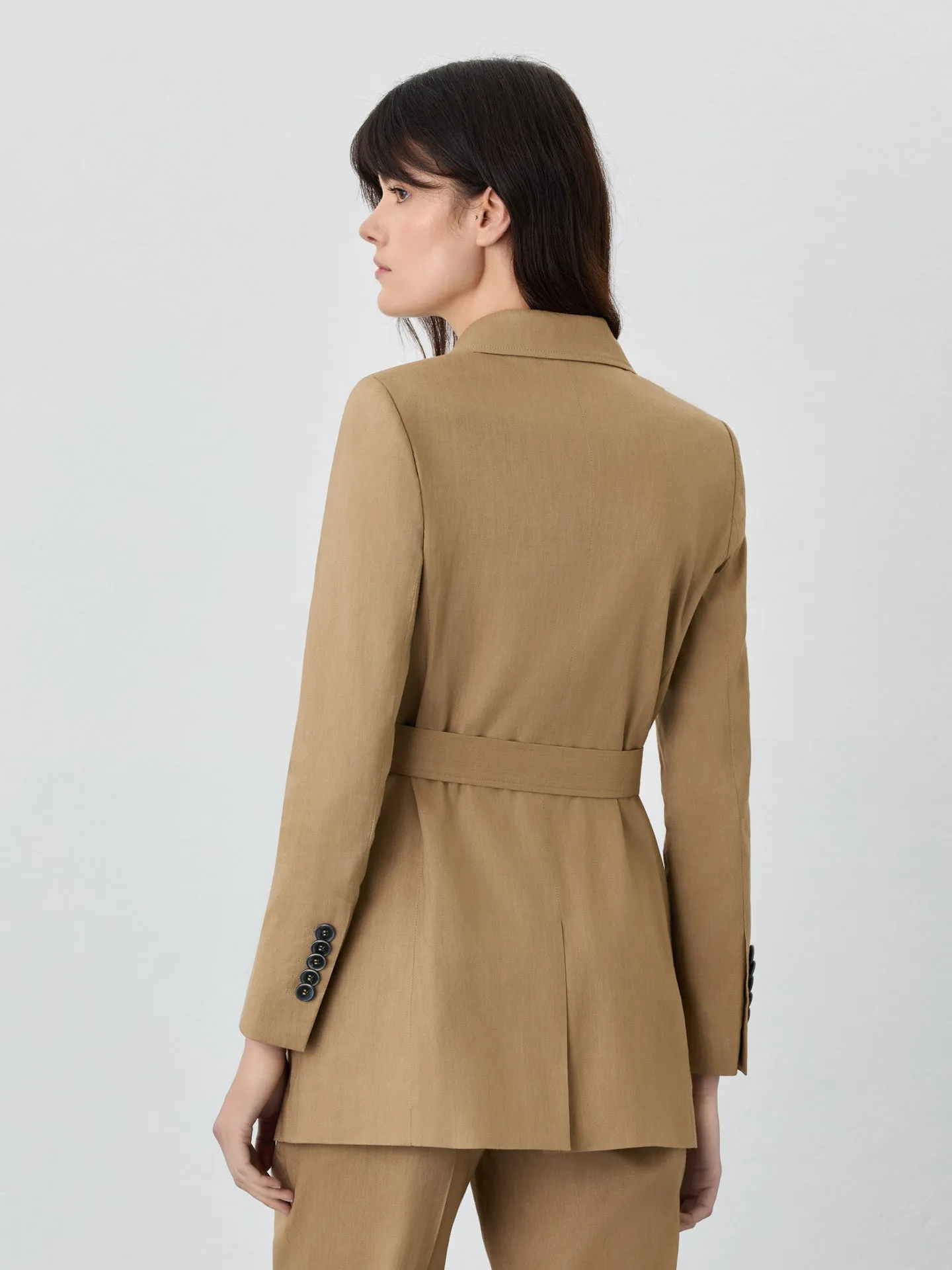 Single-Breasted Suit Blazer In Viscose Linen Blend With Belt