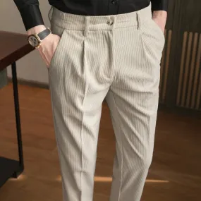 Slim Fit Casual Trousers Mens Spring Vintage Solid Color Corduroy Straight Pants Men Streetwear New Fashion Pleated Pencil Pants