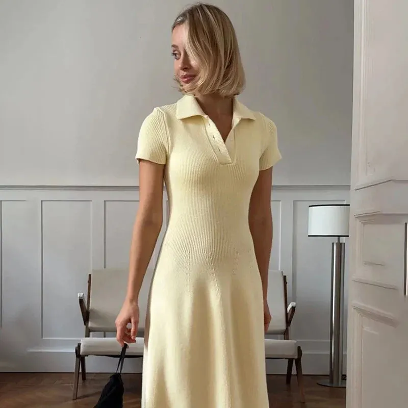 Slim Knitted Ribbed Long Maxi Fit Short Sleeve Dress Dress