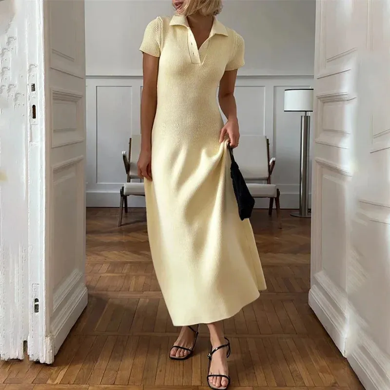 Slim Knitted Ribbed Long Maxi Fit Short Sleeve Dress Dress