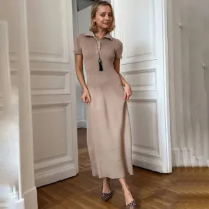 Slim Knitted Ribbed Long Maxi Fit Short Sleeve Dress Dress