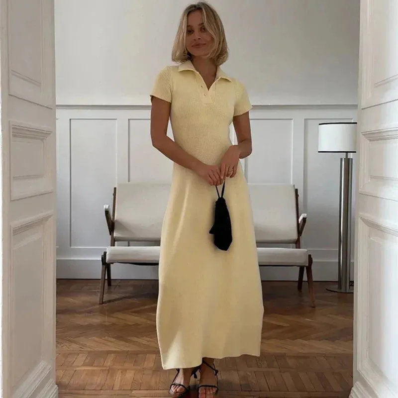 Slim Knitted Ribbed Long Maxi Fit Short Sleeve Dress Dress