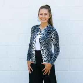 Snow Leopard Print Button Front Cardigan