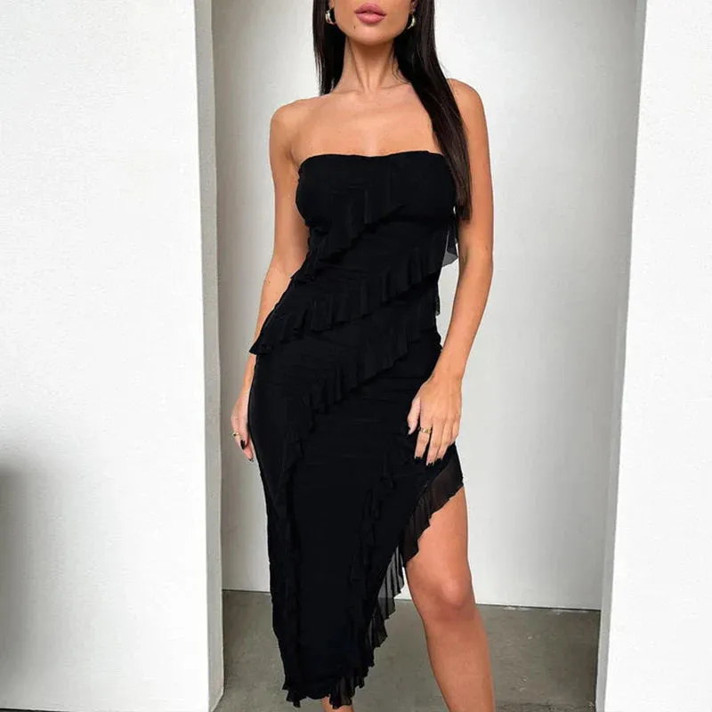 Split Party Club Elegant Women Sexy Ruffles Summer Maxi Dress Dress