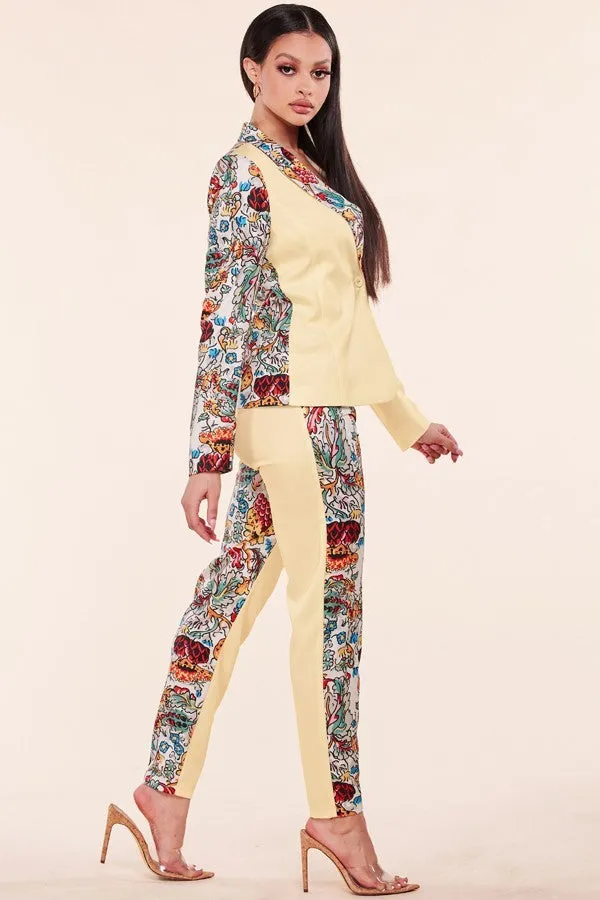 Spring Mix & Match Two Piece Pant Suit - Multi Color