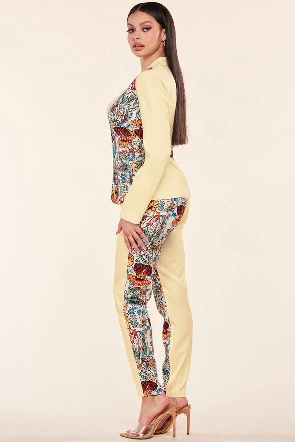 Spring Mix & Match Two Piece Pant Suit - Multi Color
