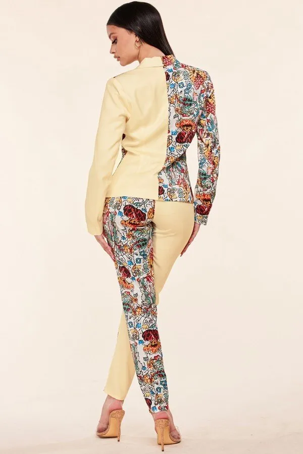 Spring Mix & Match Two Piece Pant Suit - Multi Color