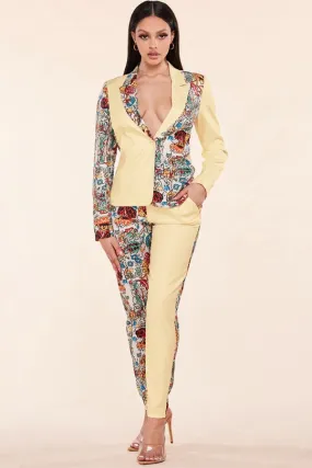 Spring Mix & Match Two Piece Pant Suit - Multi Color