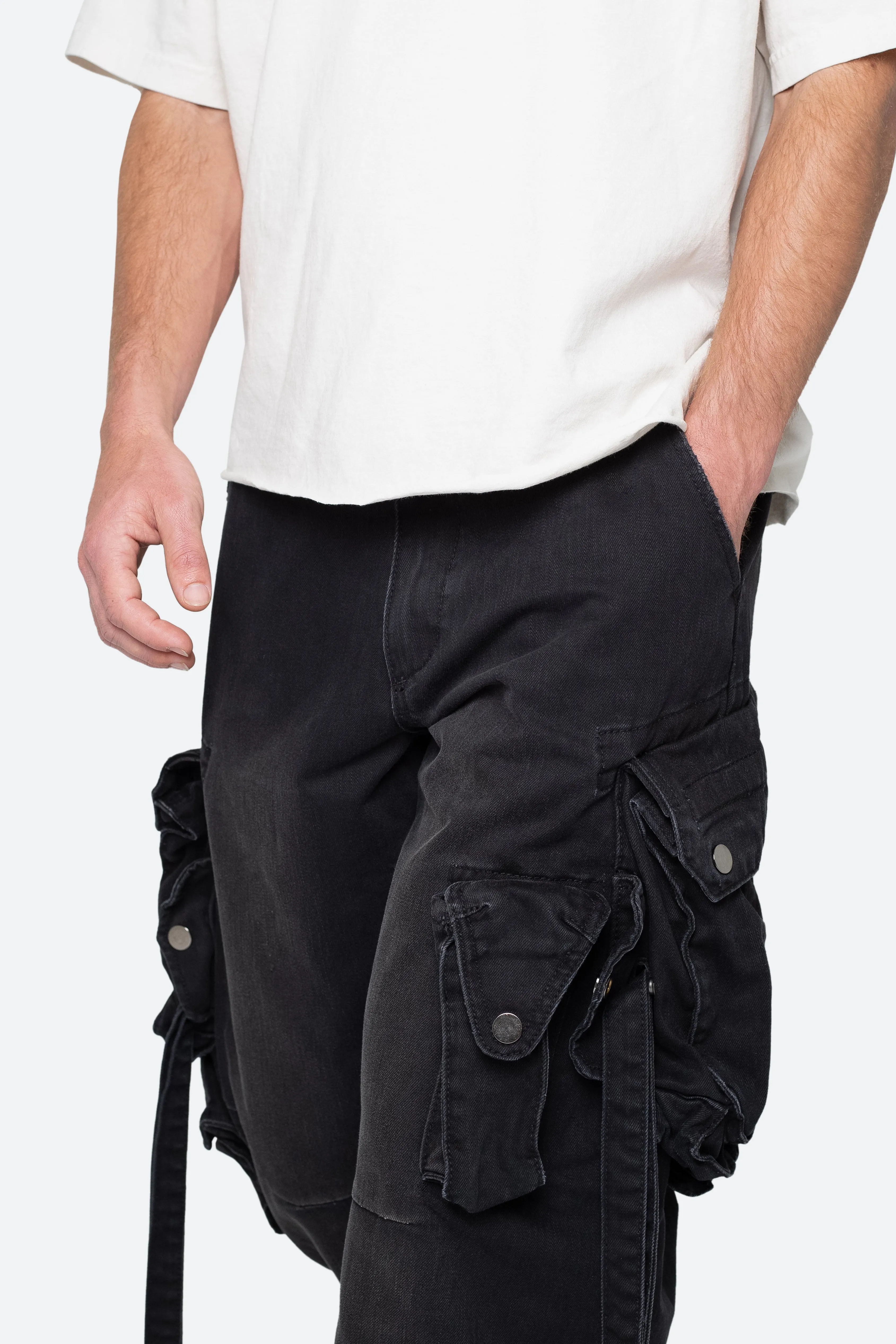 Strapped Multi Cargo Pants - Black