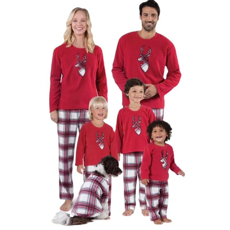 Stripe Plaid Long Sleeve round Neck Trousers Christmas Suit