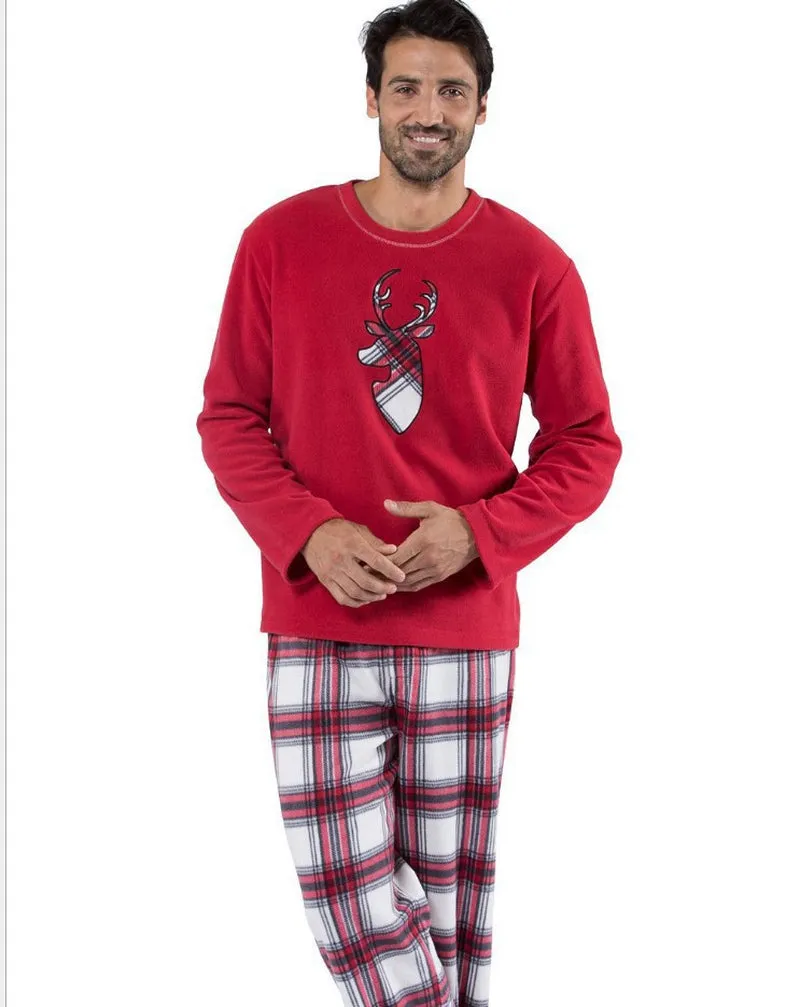 Stripe Plaid Long Sleeve round Neck Trousers Christmas Suit