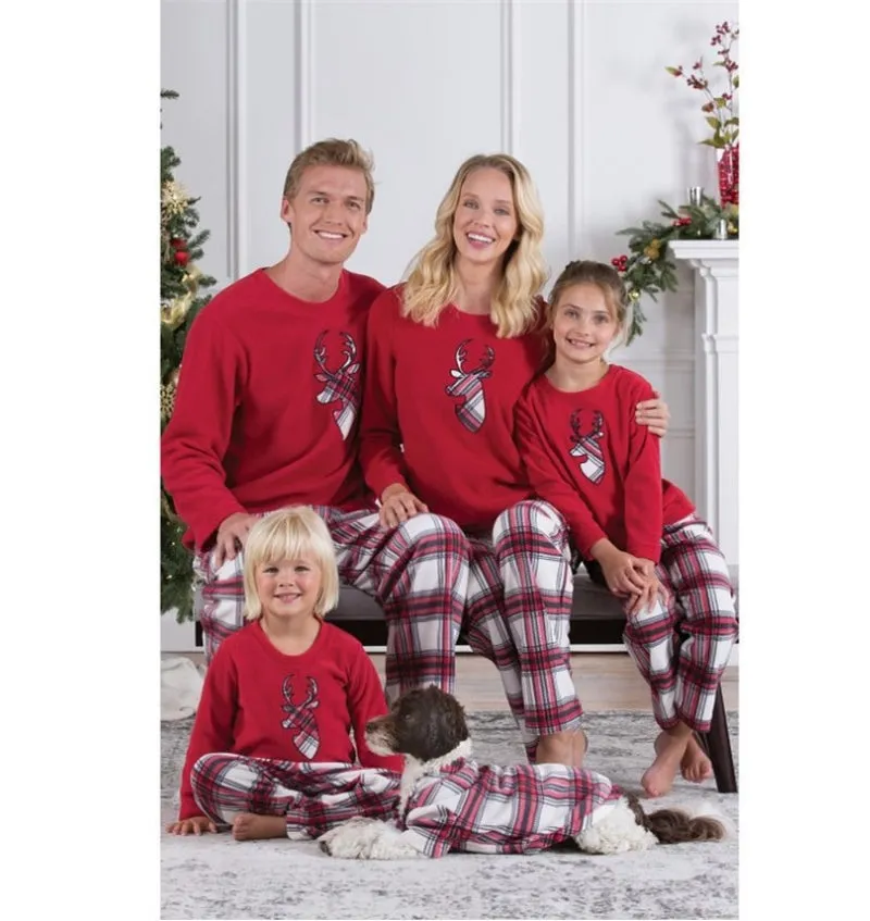 Stripe Plaid Long Sleeve round Neck Trousers Christmas Suit