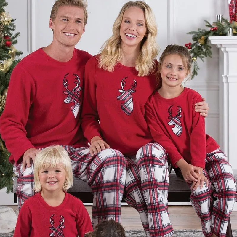 Stripe Plaid Long Sleeve round Neck Trousers Christmas Suit