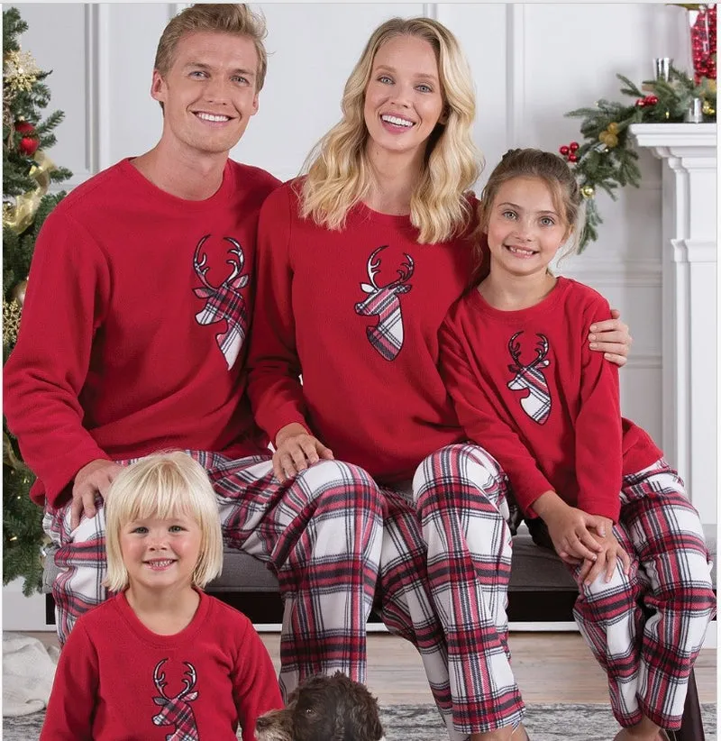Stripe Plaid Long Sleeve round Neck Trousers Christmas Suit