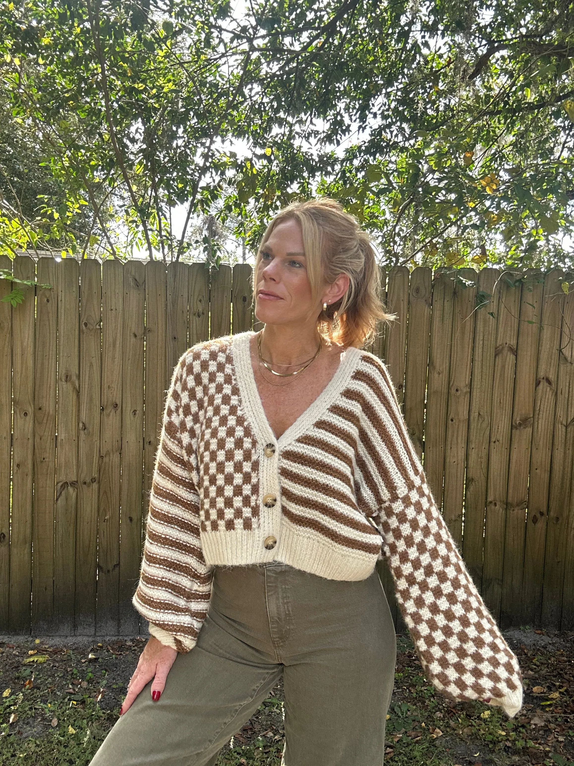 Stripped And Checkered Cardigan