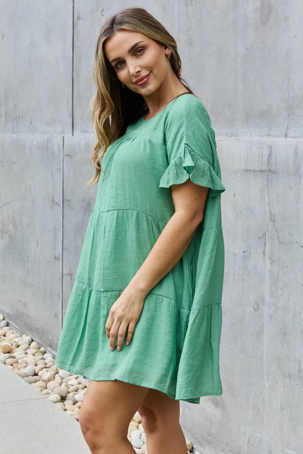 Sweet As Can Be Full Size Textured Woven Babydoll Dress