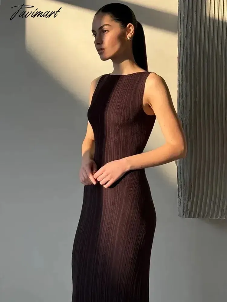 TAVIMART  -  Summer Sleeveless Slim Maxi Dress Female High Waist Solid Color Fashion Pullover Elegant Women Knitwear Party Dresses 2024