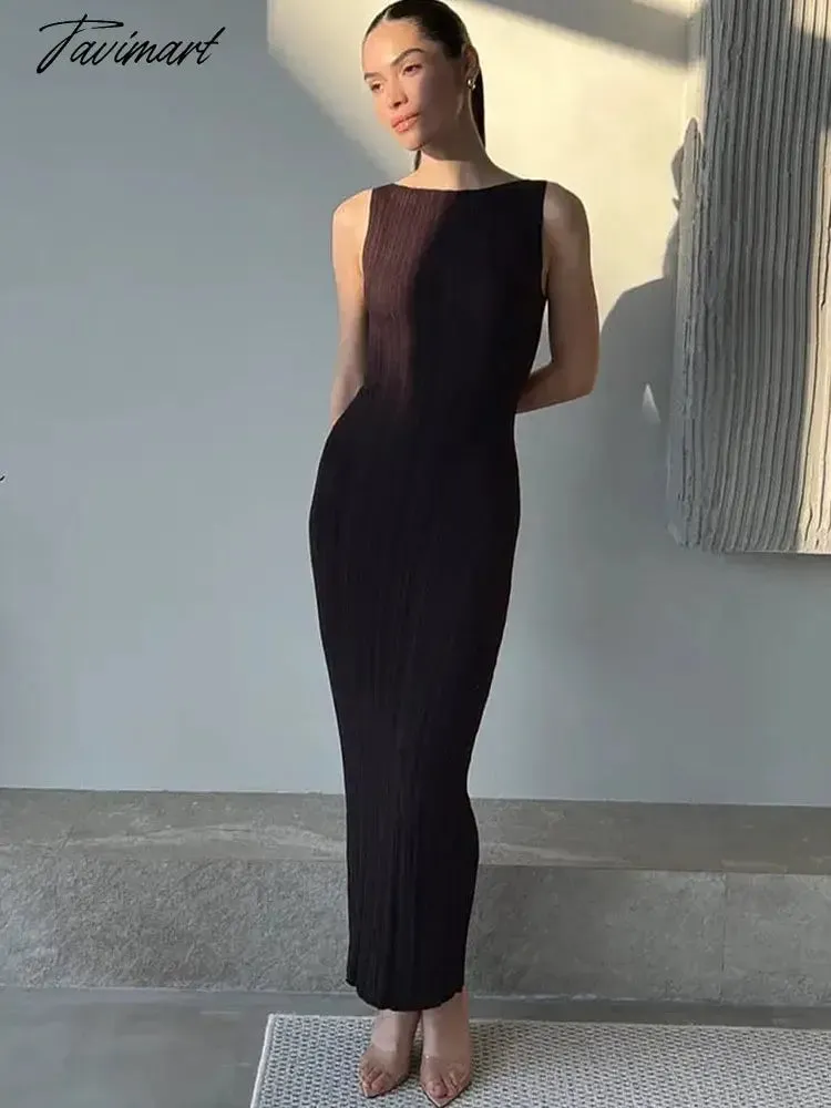 TAVIMART  -  Summer Sleeveless Slim Maxi Dress Female High Waist Solid Color Fashion Pullover Elegant Women Knitwear Party Dresses 2024