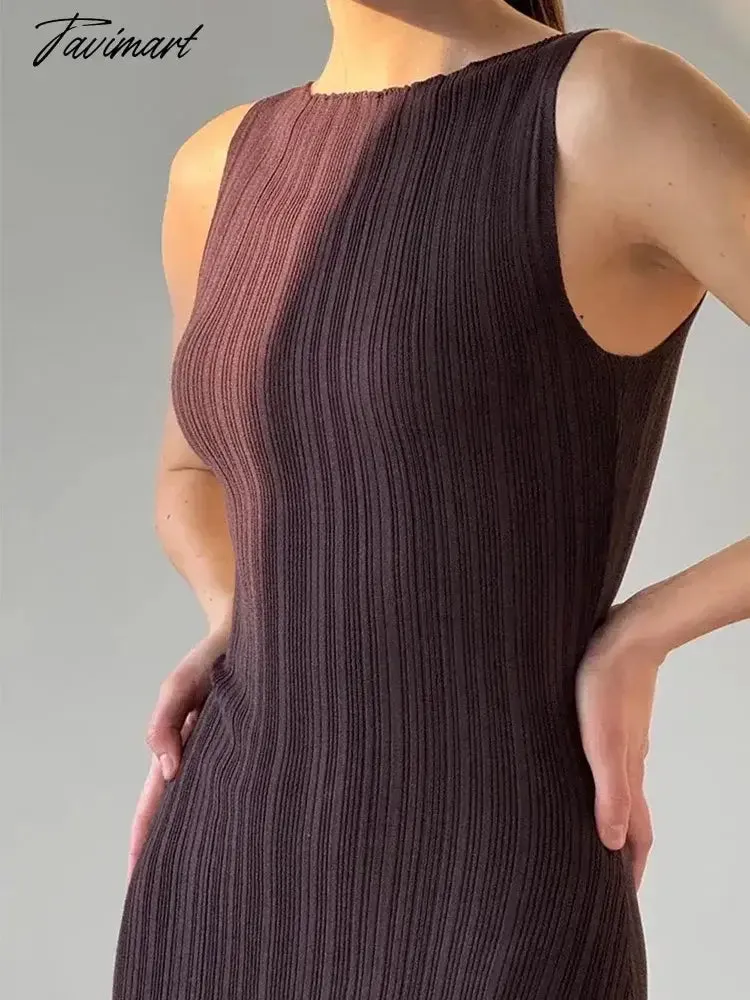 TAVIMART  -  Summer Sleeveless Slim Maxi Dress Female High Waist Solid Color Fashion Pullover Elegant Women Knitwear Party Dresses 2024