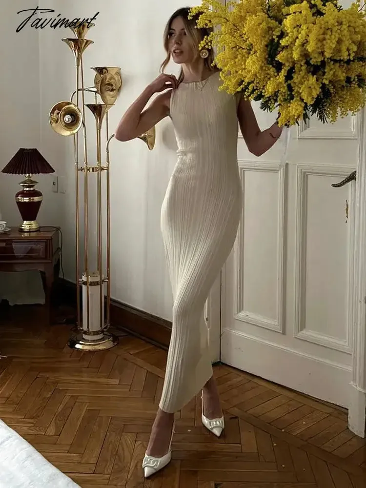 TAVIMART  -  Summer Sleeveless Slim Maxi Dress Female High Waist Solid Color Fashion Pullover Elegant Women Knitwear Party Dresses 2024