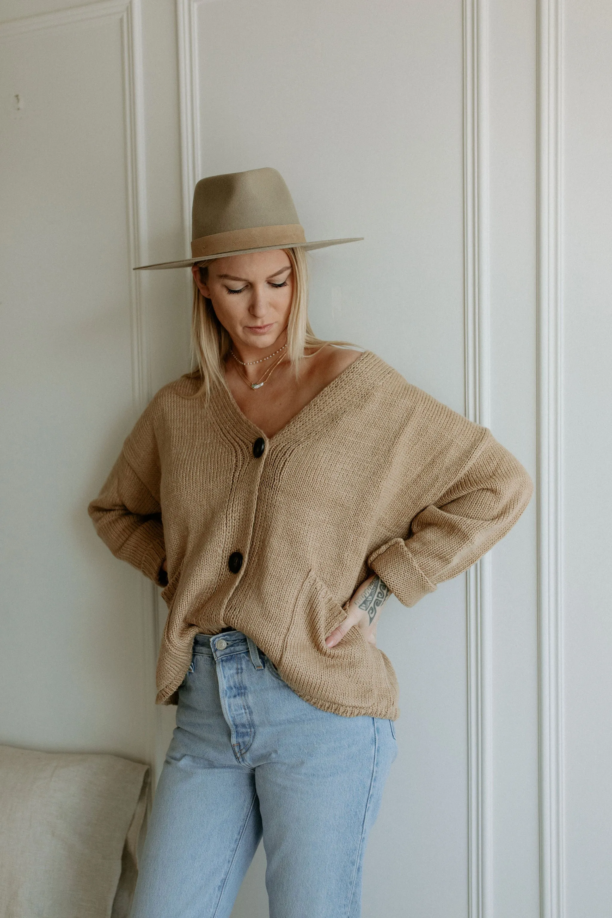 The Ashley Button Cardigan - Latte - PLUS