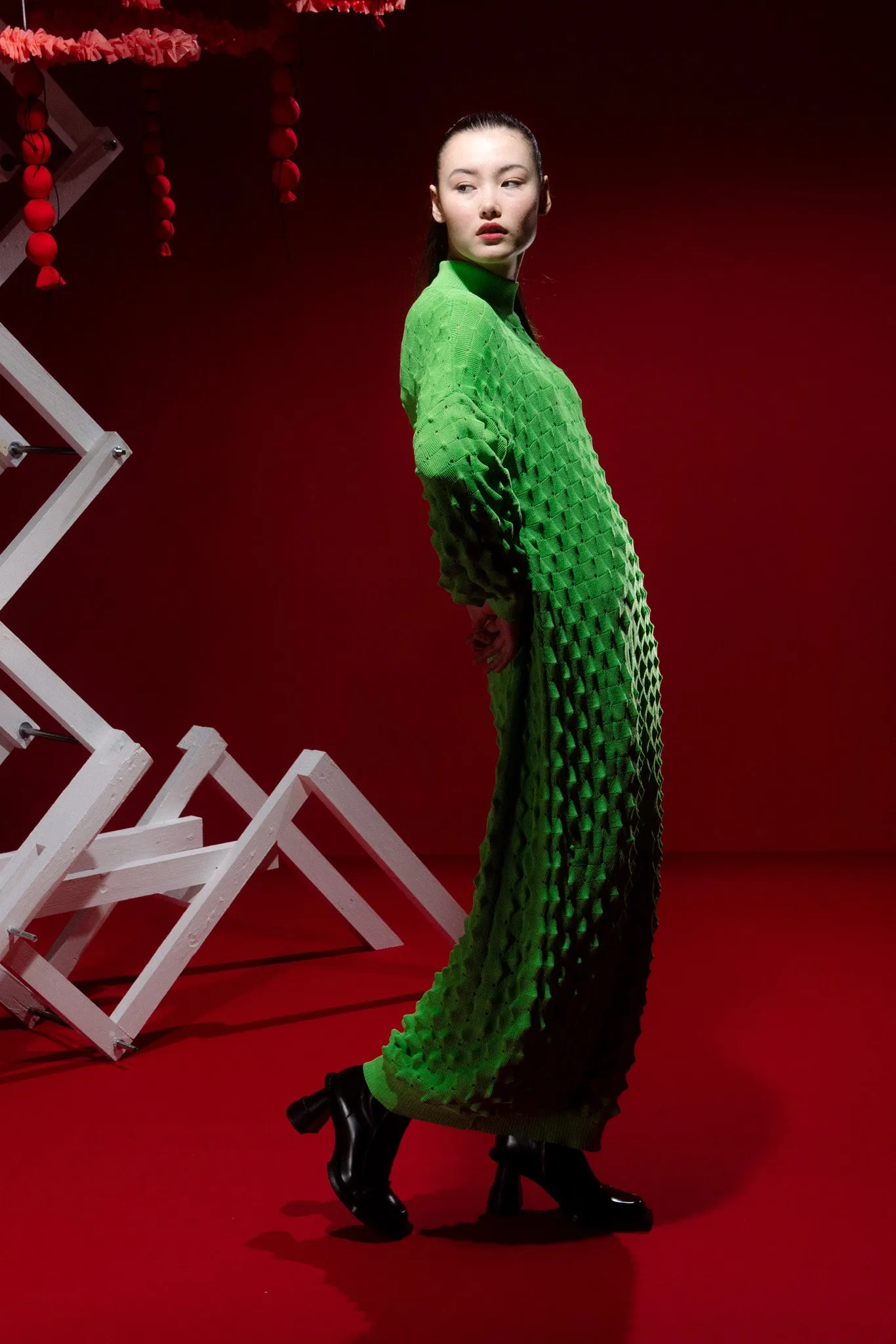 Transparent Spike Knit Dress - Green Spike