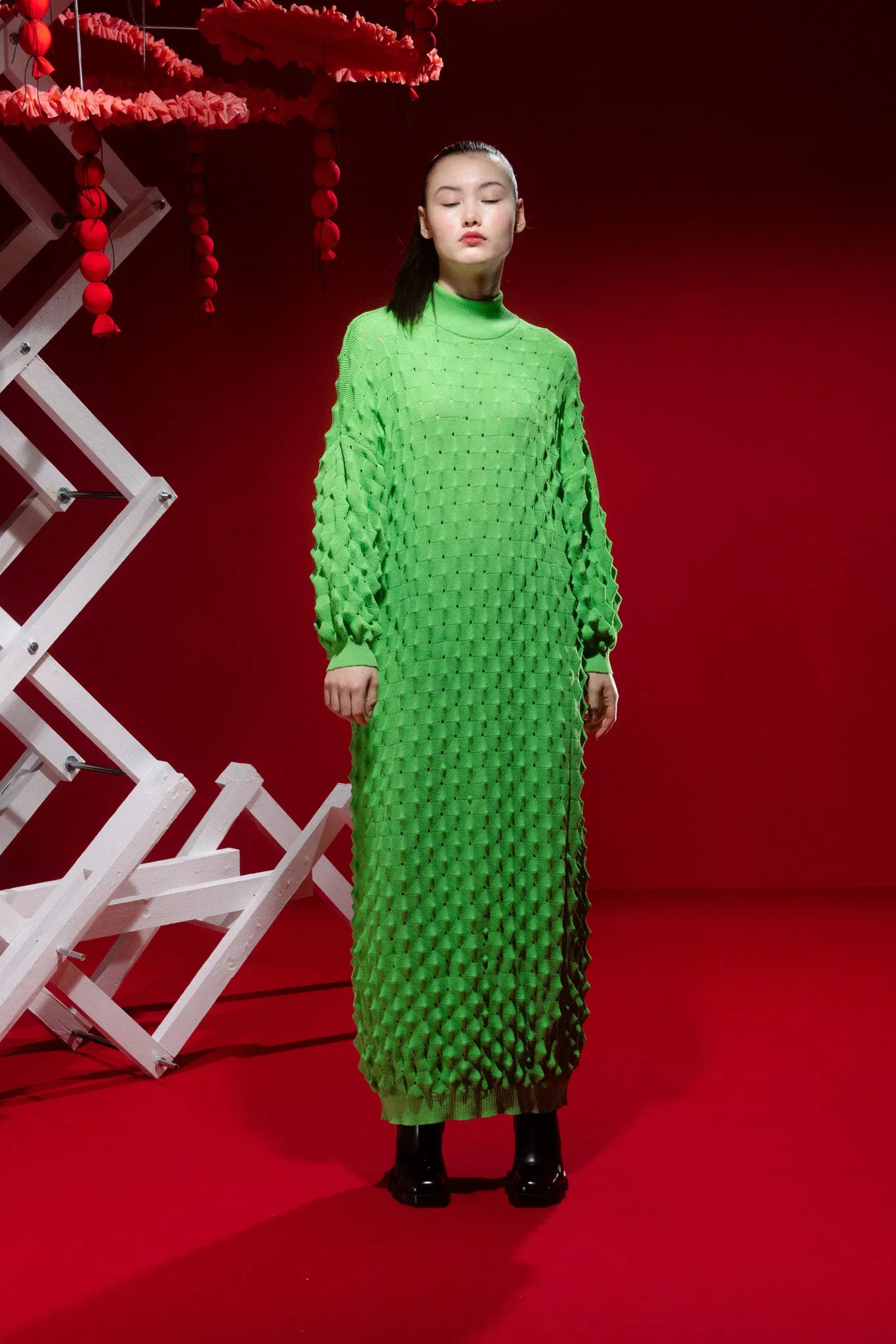 Transparent Spike Knit Dress - Green Spike