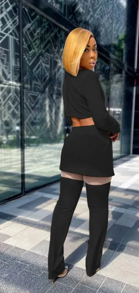 Turn Down Collar Waistless Blazer Pants Set