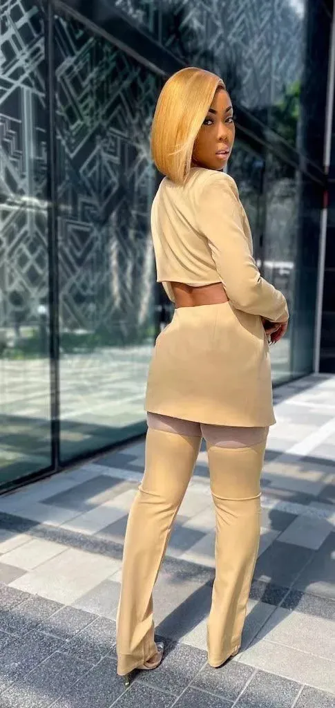 Turn Down Collar Waistless Blazer Pants Set