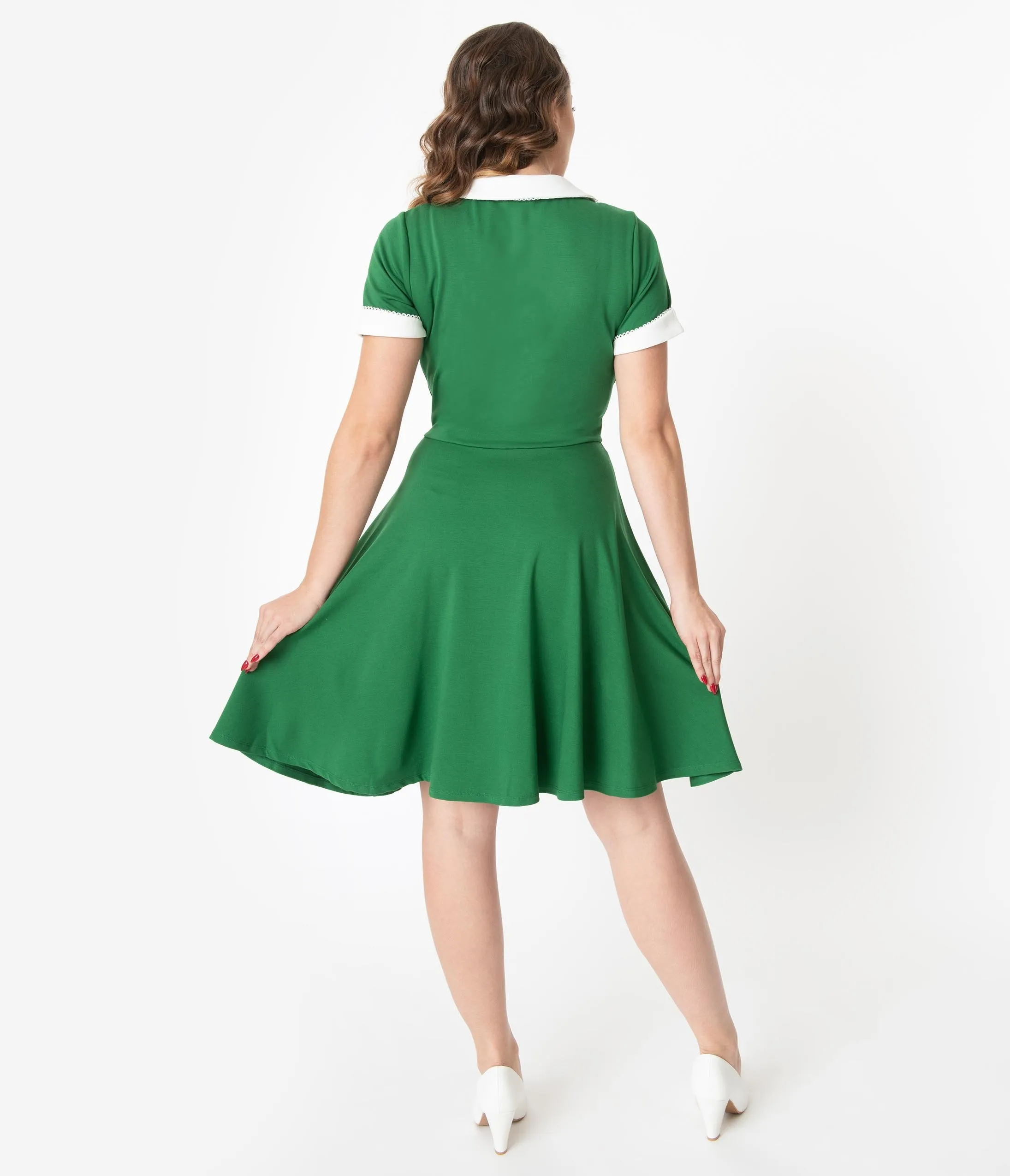 Unique Vintage Green & Ivory Collar Velma Fit & Flare Dress