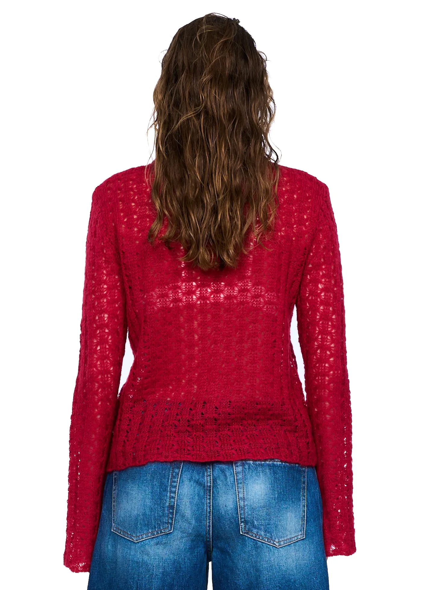 VIAVIA Pointelle Sweater in Dark Red