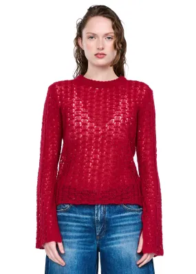 VIAVIA Pointelle Sweater in Dark Red
