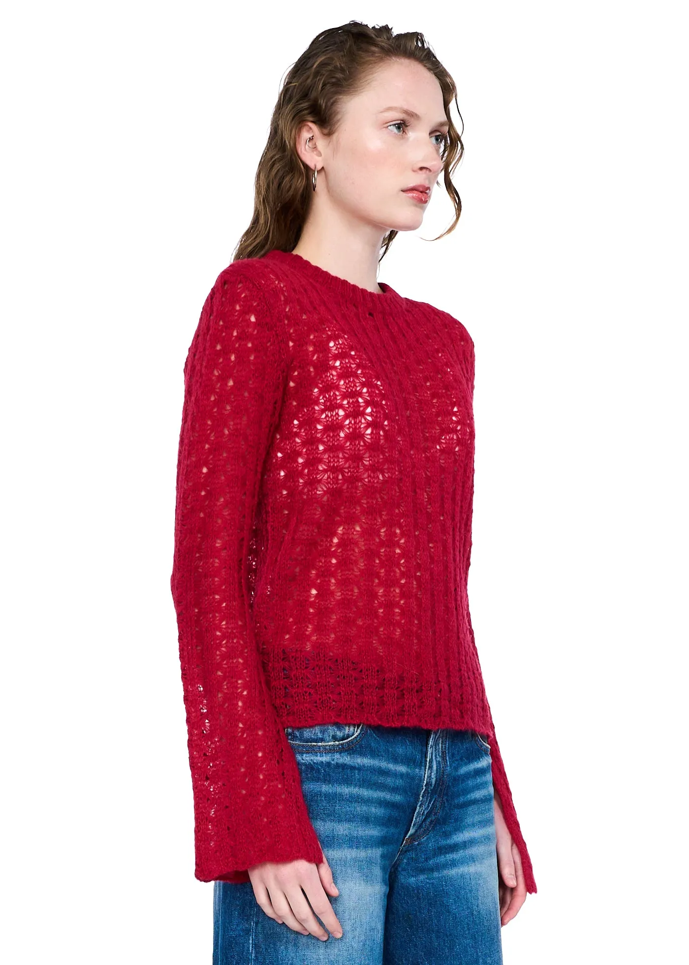 VIAVIA Pointelle Sweater in Dark Red