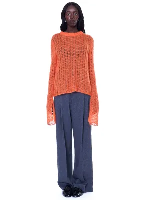 VIAVIA The Pointelle Crewneck Sweater  In Orange Peel