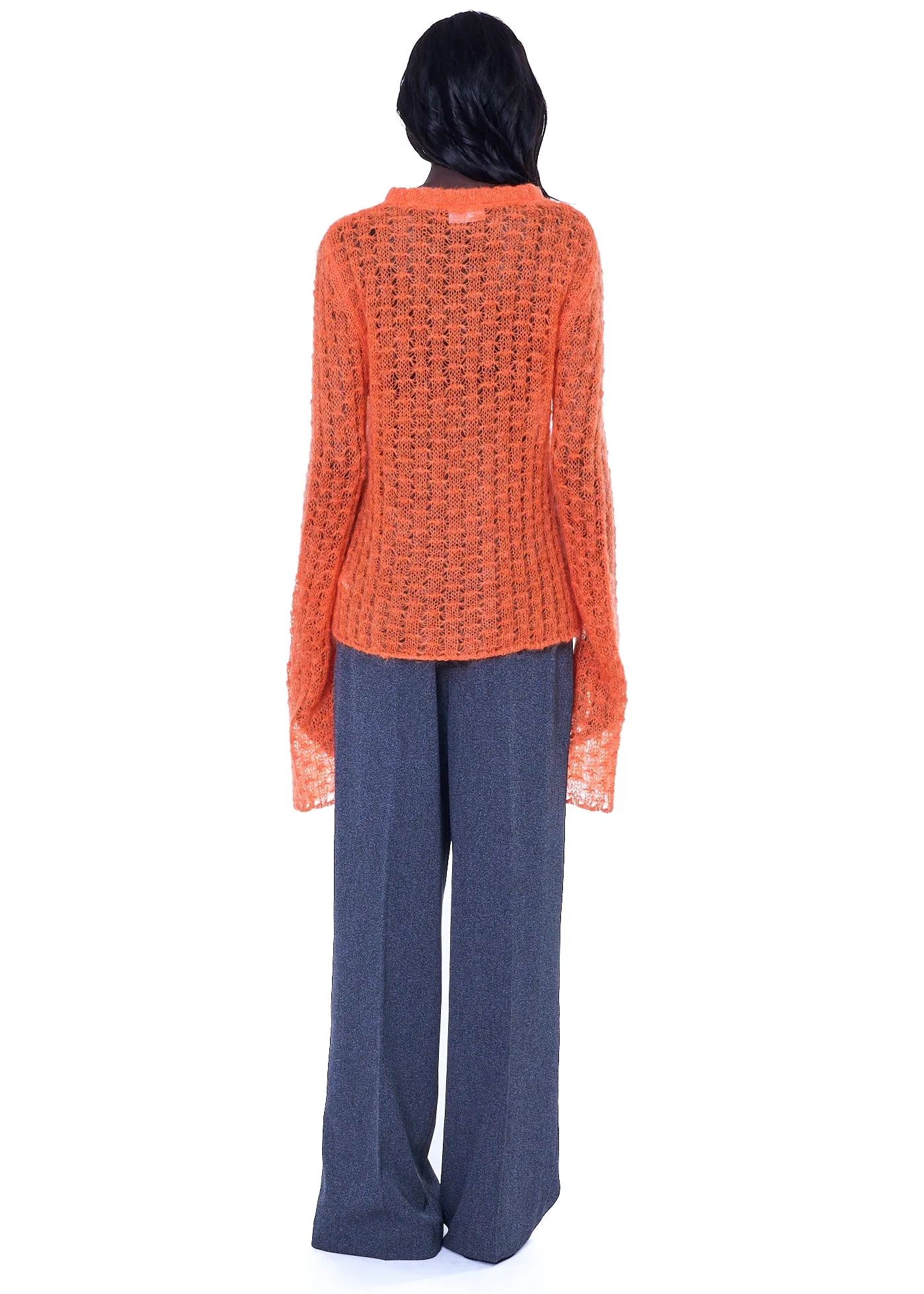 VIAVIA The Pointelle Crewneck Sweater  In Orange Peel