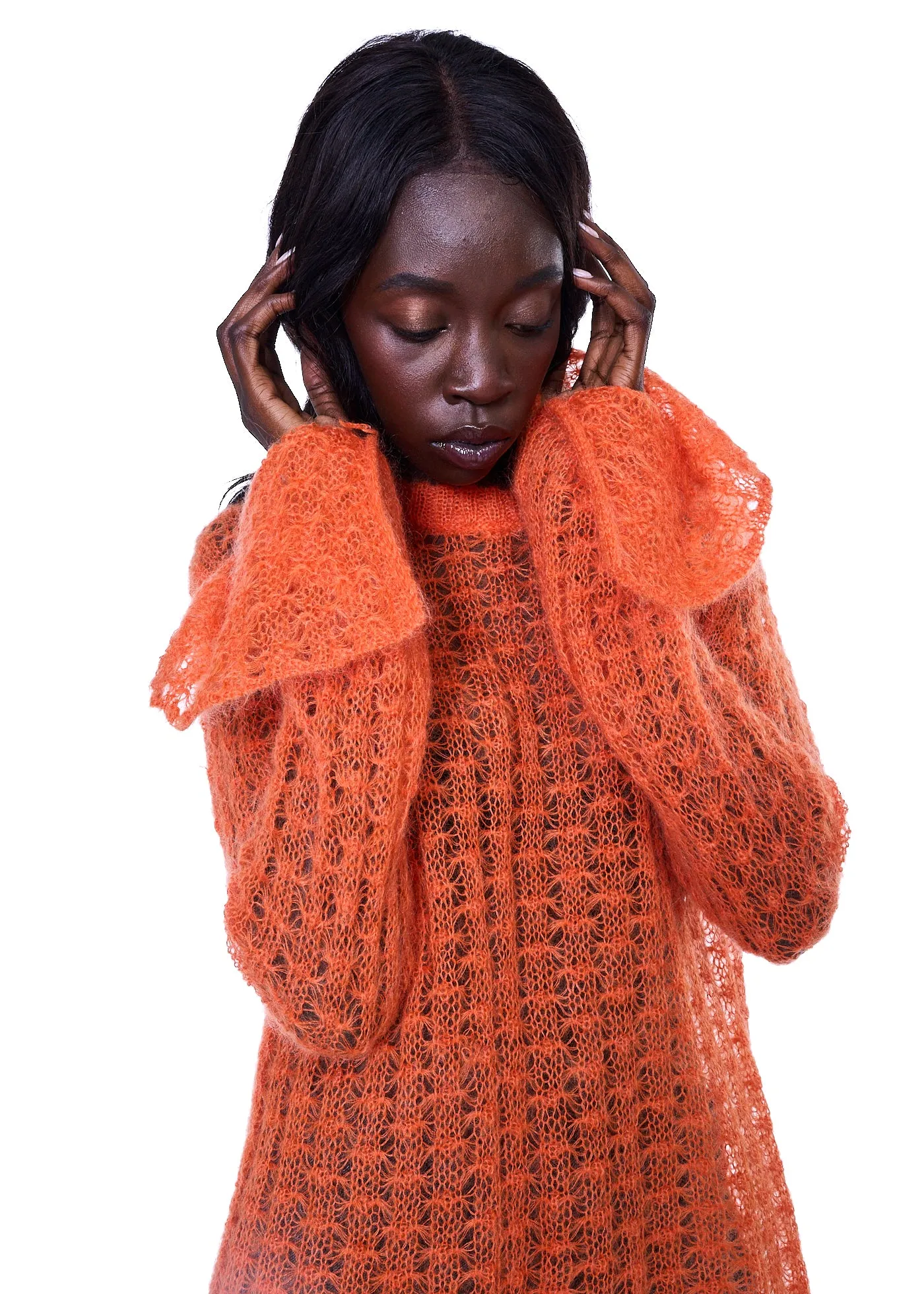 VIAVIA The Pointelle Crewneck Sweater  In Orange Peel