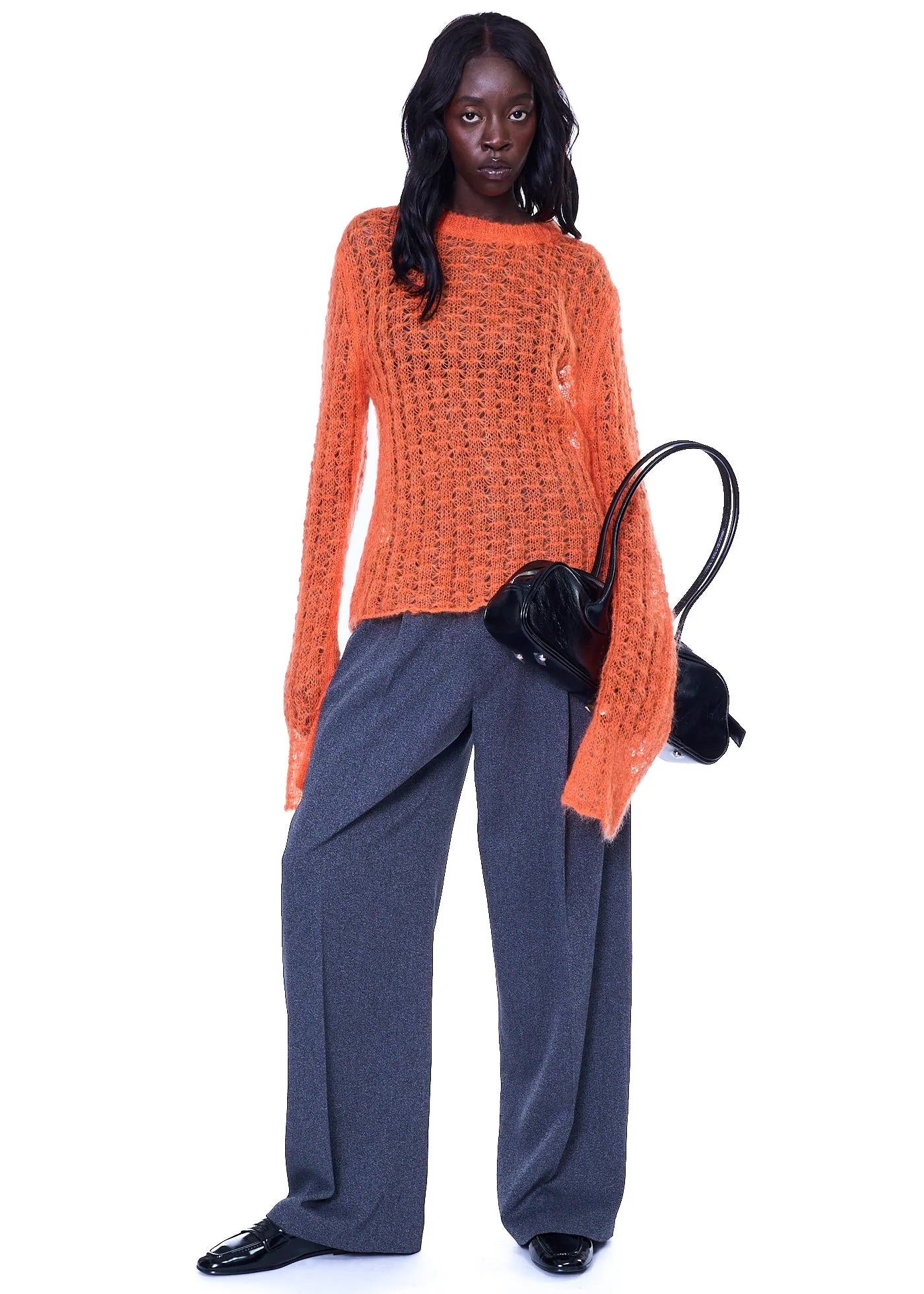 VIAVIA The Pointelle Crewneck Sweater  In Orange Peel