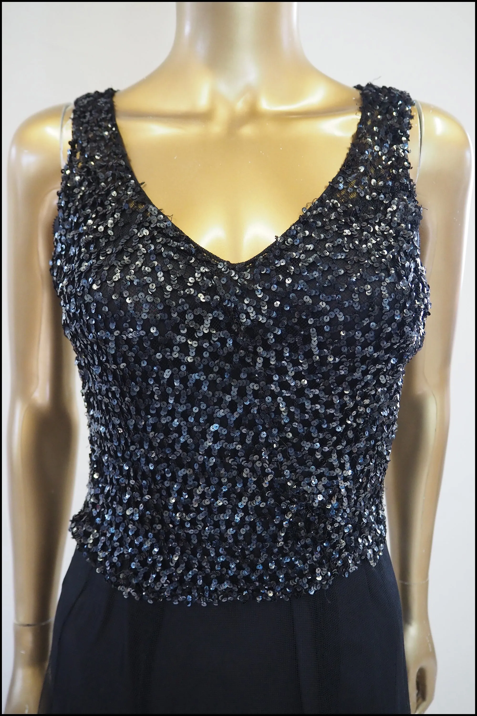 Vintage 1930s Black Sequin Tulle Dress
