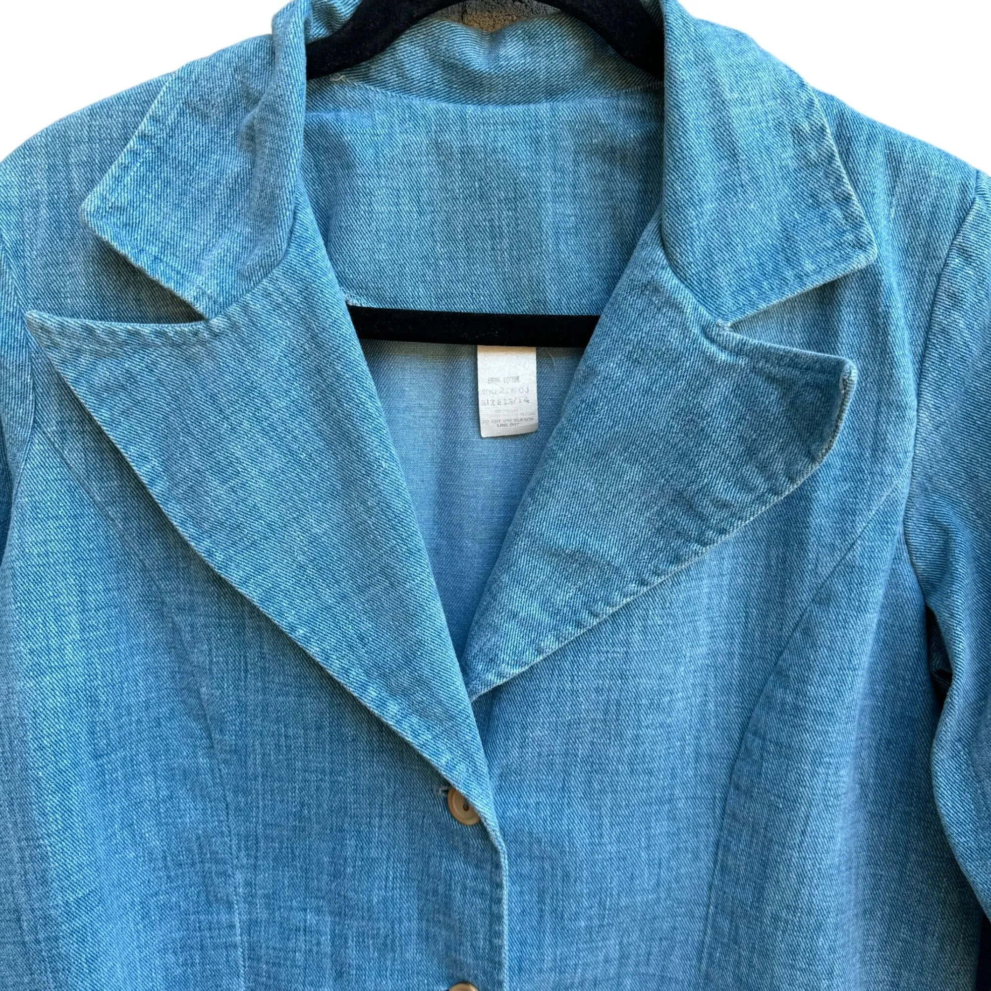 Vintage 70s Womens Blue Denim Single Breasted Blazer Wide Leg Pants 2 Piece Set