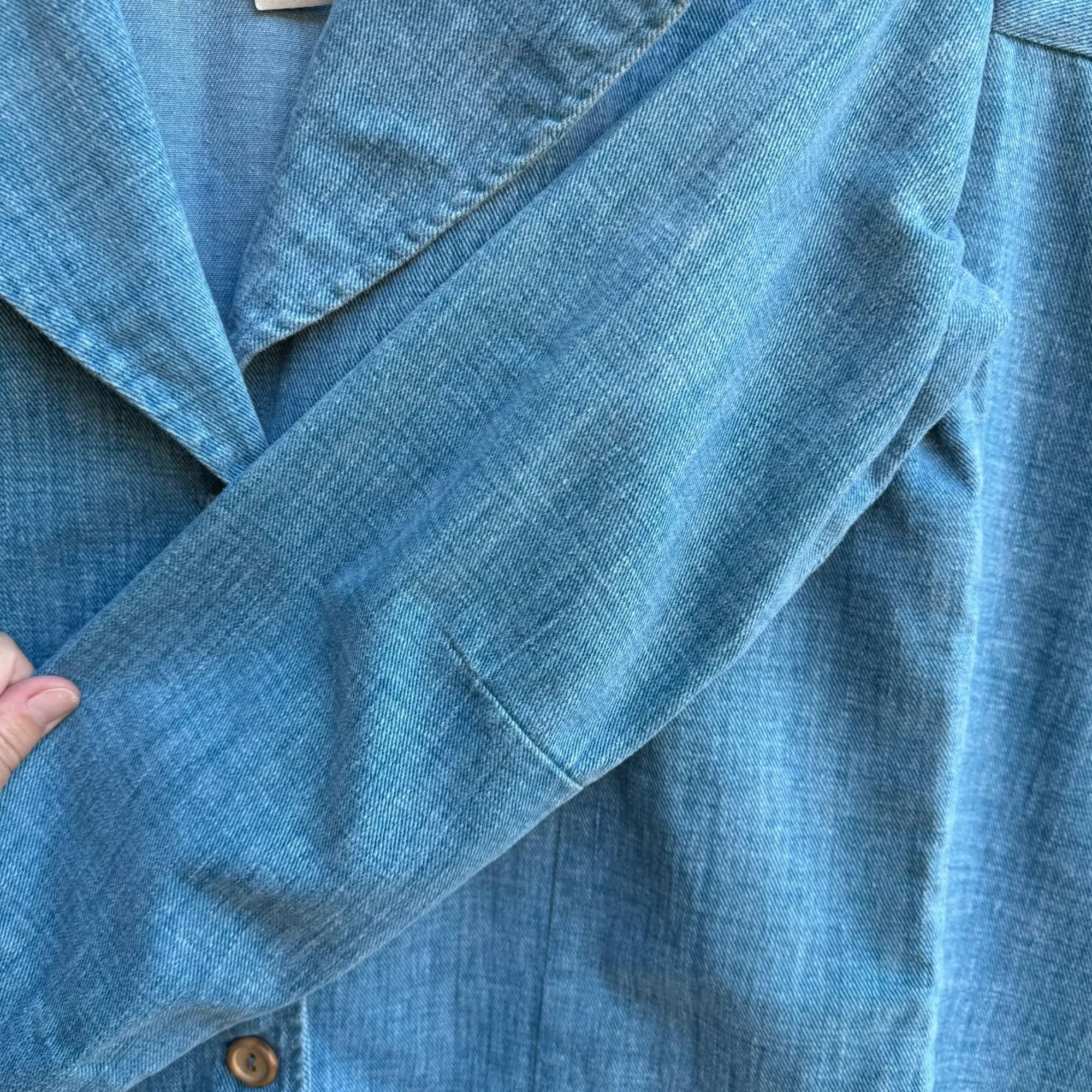 Vintage 70s Womens Blue Denim Single Breasted Blazer Wide Leg Pants 2 Piece Set