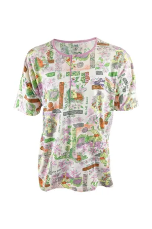 Vintage Mens Hawaiian Print Italian Henley T-Shirt, 1980s