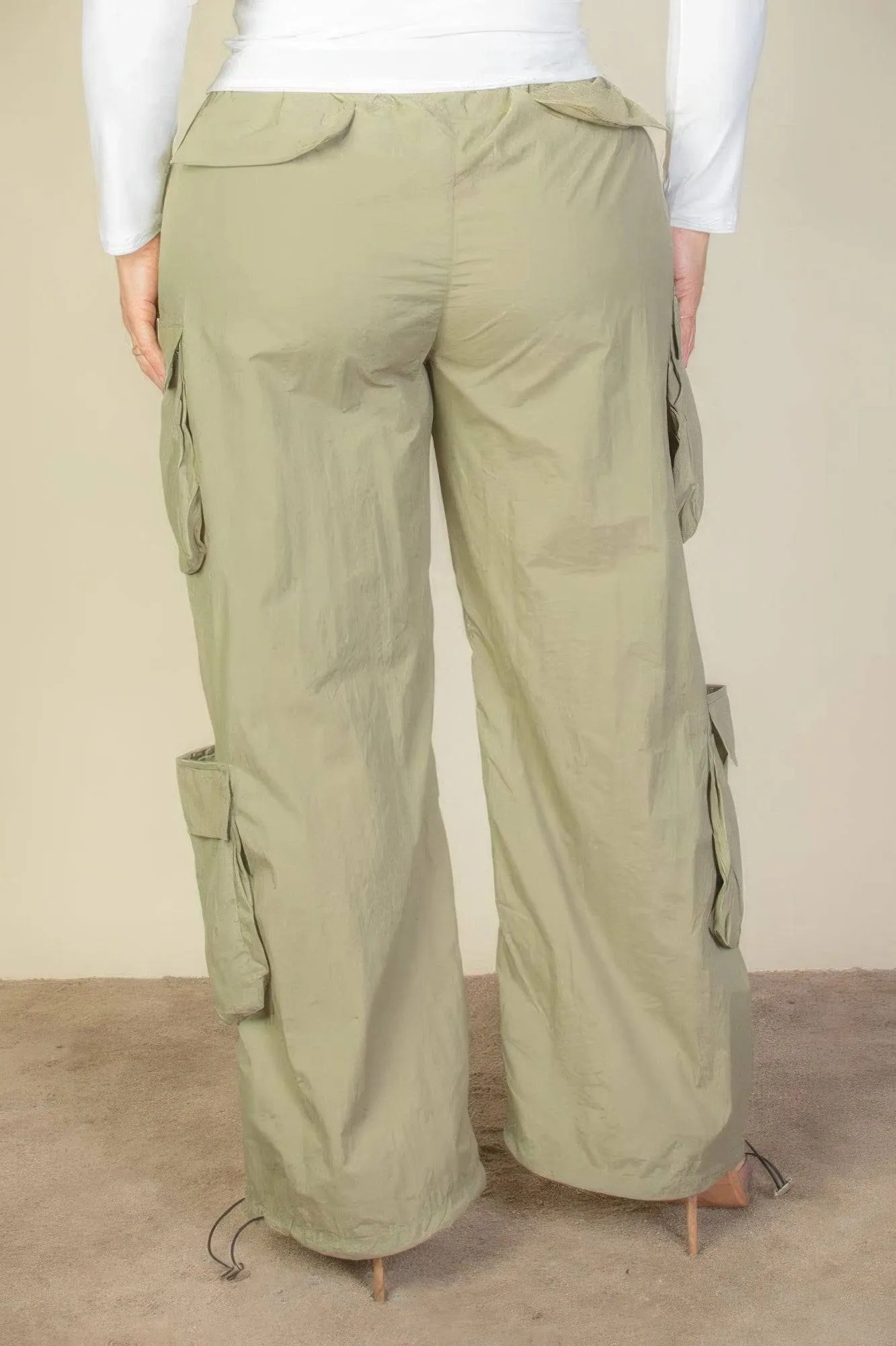 Voluptuous ( ) Plus Size Flap Pockets Drawstring Ruched Parachute Pants